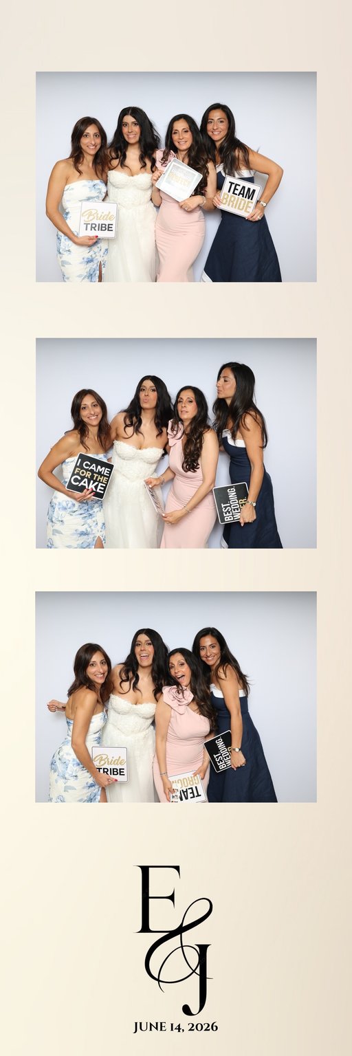 A printed photo strip with three frames and a monogram at the bottom